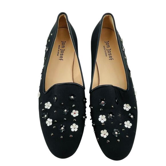 Jon Josef Black Fabric Floral Embellished Low Heel Slip On Loafer Shoes 10 - Picture 1 of 9